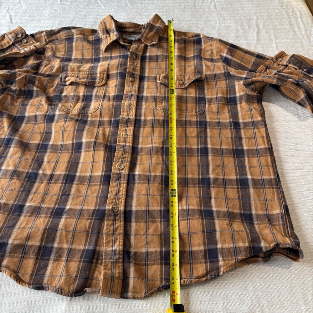 Carhartt Mens 2XL Plaid Flannel Button Down Shirt Brown Blue Cotton S145BRN - Picture 10 of 10